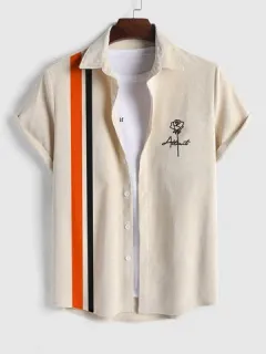 Striped shirts with rose embroidery