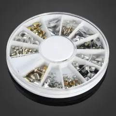 12 Estilos Mixtos 3D Oro Plata Metal Remaches Uñas Decoración Rueda Cobre Hoja