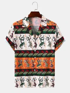 Figure Pattern Tribal Spliced Shirts