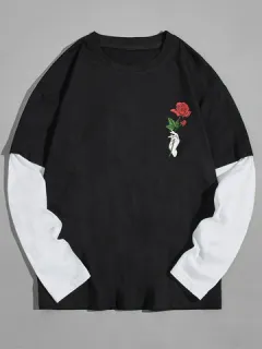 2 in 1 T-shirts with hand rose print