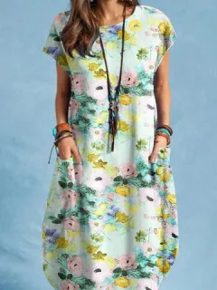 Bolsillo Doble Floral Acuarela Vestido