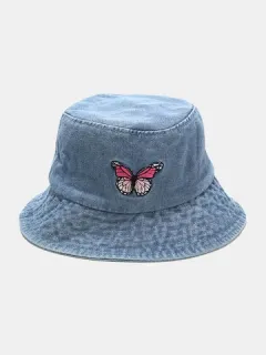 Mujeres y hombres Bordado Mariposa Patrón Cubo de mezclilla Sombrero