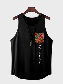 Colorful Geo Letter Print Tank Tops