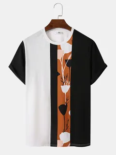 Plant Color Block Patchwork T-shirts