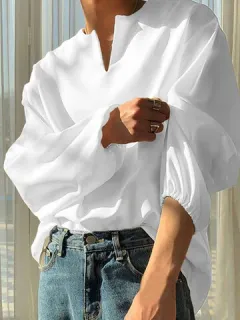Plain V Neck Loose Fit T-shirt