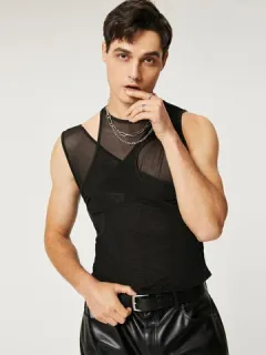 Men's Cropped Mesh Sheer Tank Top