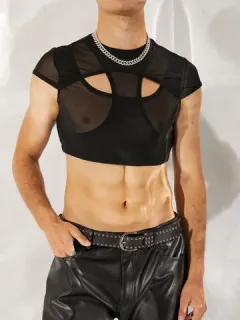 Men's Irregular Hollow Short Sleeve Crop Top