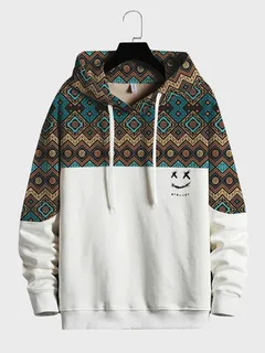 Argyle Smile Embroidered Patchwork Hoodies