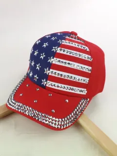 Washed American Flag Diamond Denim Baseball Cap Hat