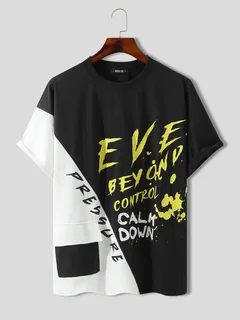 Men's Color Block Letter Pocket Design T-Shirt