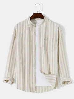 Striped Stand Collar Daily Shirts