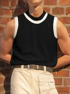 Knit Grid Color Block Sleeveless Top