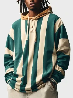 Striped Quarter Button Hoodies