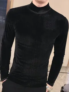 High Neck Velvet Striped T-shirt