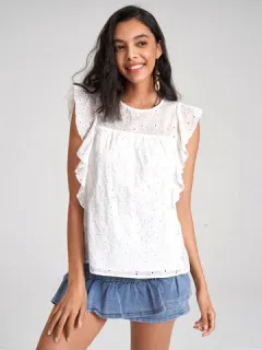 Blusa con abertura en la manga con volantes