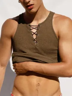 Men's Strappy Solid Color Casual Vest Design