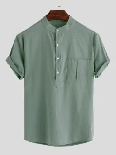 Solid Turtleneck Pocket Shirt