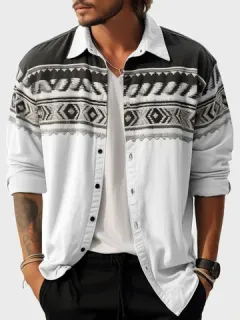 Ethnic shirts with lapel and geometric print
